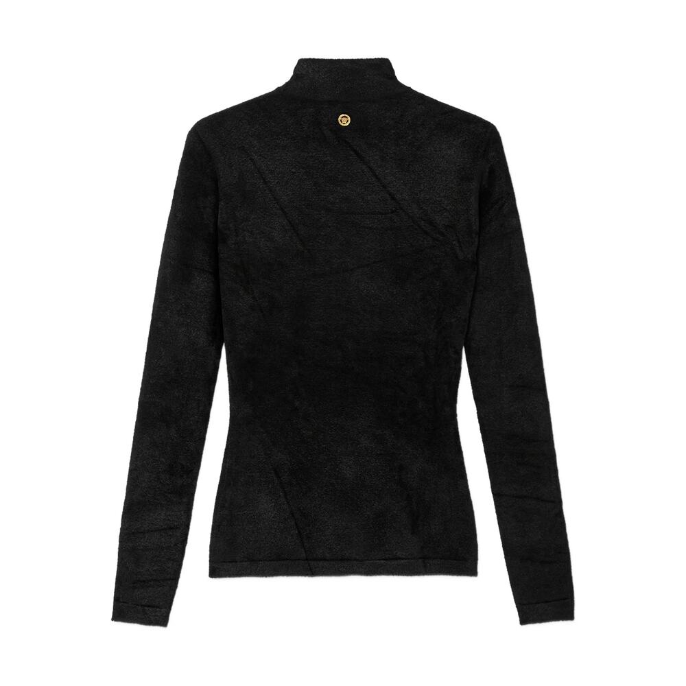 VERSACE high-neck black embellished fuzzy sweater Small S